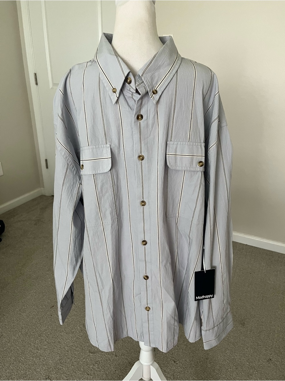 NWT Madhappy Light Blue Striped Button-Down Shirt Size XXL